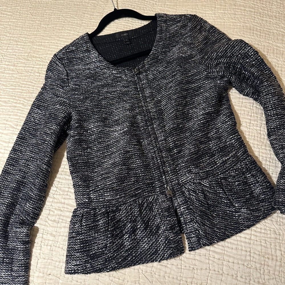 J. Crew Black and Gray Cardigan with Peplum Detail